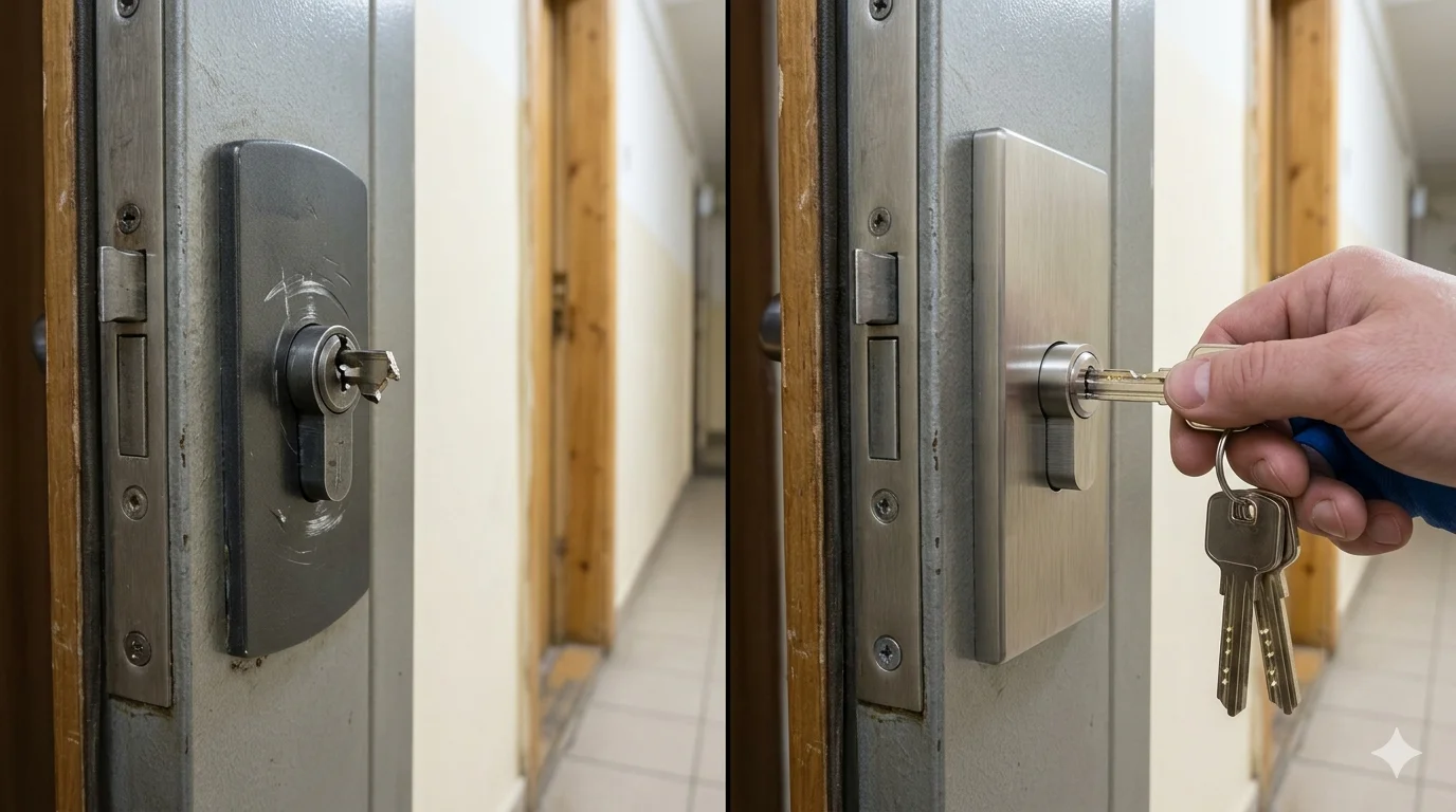 Извлечение обломка ключа и замена личинки